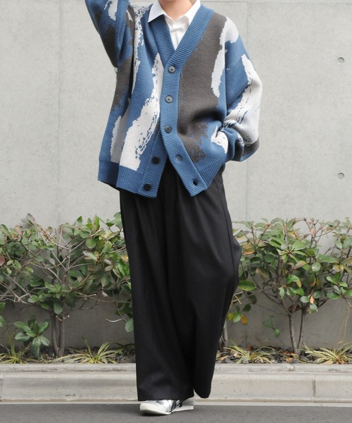 NILWAY（ニルウェイ）の「オーバーサイズスプラッシュカーディガン（カーディガン/ボレロ・メンズ・ホワイト/ブルー/ブラック・LARGE/MEDIUM）」の4枚目の写真