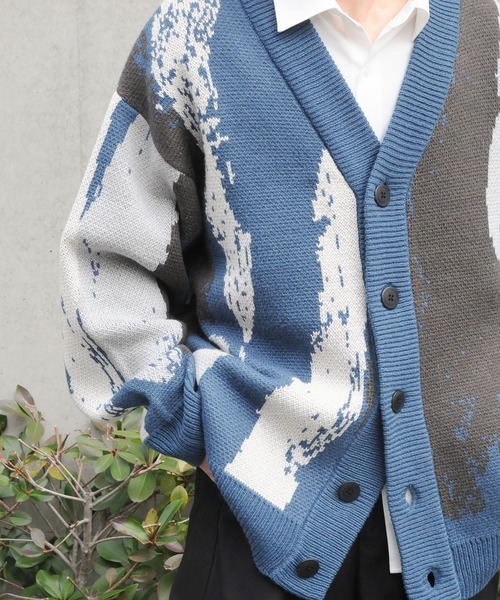 NILWAY（ニルウェイ）の「オーバーサイズスプラッシュカーディガン（カーディガン/ボレロ・メンズ・ホワイト/ブルー/ブラック・LARGE/MEDIUM）」の13枚目の写真