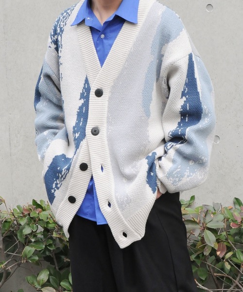 NILWAY（ニルウェイ）の「オーバーサイズスプラッシュカーディガン（カーディガン/ボレロ・メンズ・ホワイト/ブルー/ブラック・LARGE/MEDIUM）」の7枚目の写真