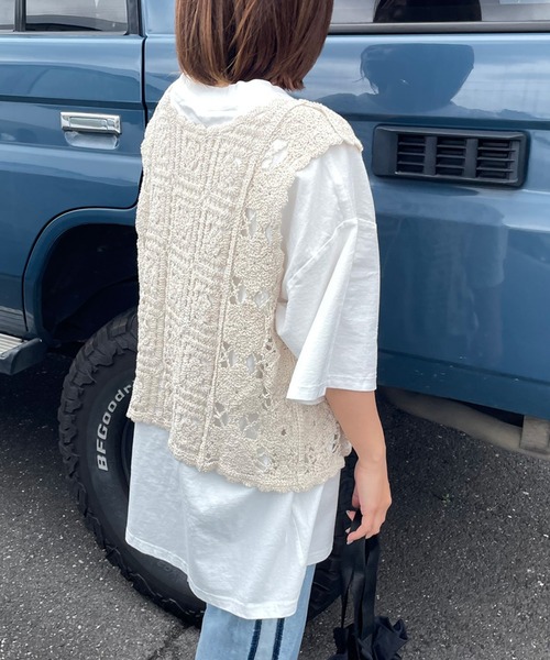 CRB（シーアールビー）の「リボンレースかぎ編みベスト（ベスト・レディース・ブラック/オフホワイト/アイボリー・F）」の22枚目の写真