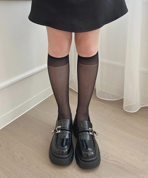 apres jour×ARIAZ】シンプルシアーハイソックス【黒白2色セット