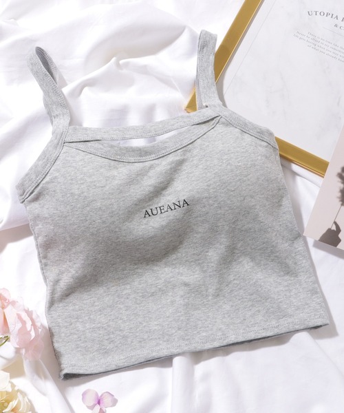 Lace Ladies(レースレディース)の「ロゴデザイン カットアウト カップ付き クロップド キャミソール(キャミソール・レディース・ブルー/グレー/ブラック/ホワイト・FREE)」の3枚目の写真