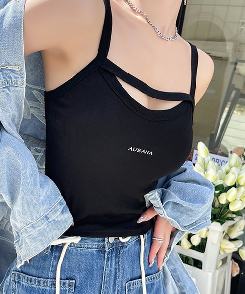 Lace Ladies(レースレディース)の「ロゴデザイン カットアウト カップ付き クロップド キャミソール(キャミソール・レディース・ブルー/グレー/ブラック/ホワイト・FREE)」の8枚目の写真