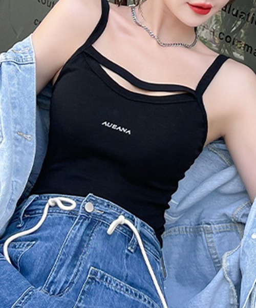 Lace Ladies(レースレディース)の「ロゴデザイン カットアウト カップ付き クロップド キャミソール(キャミソール・レディース・ブルー/グレー/ブラック/ホワイト・FREE)」の10枚目の写真