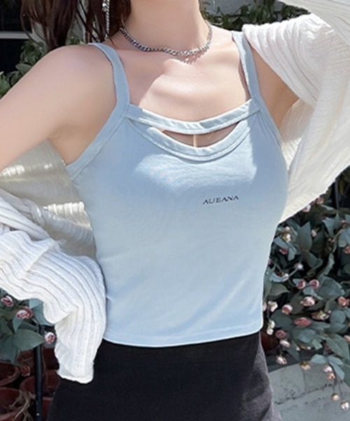 Lace Ladies(レースレディース)の「ロゴデザイン カットアウト カップ付き クロップド キャミソール(キャミソール・レディース・ブルー/グレー/ブラック/ホワイト・FREE)」の11枚目の写真