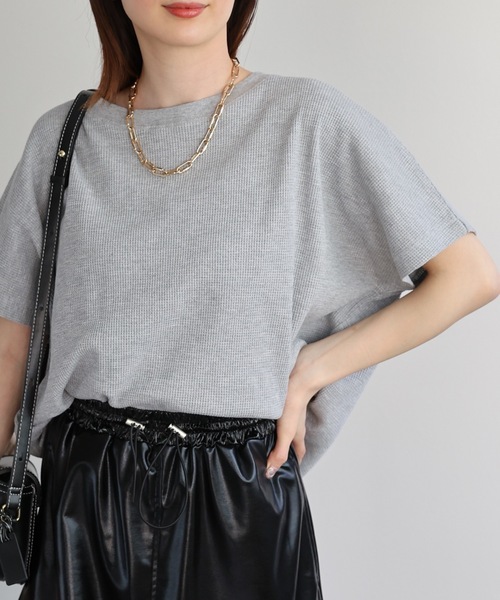 sakishimatokyo（サキシマトーキョー）の「【USAコットン】ビッグシルエット 半袖ワッフルTシャツ（Tシャツ/カットソー・レディース・ホワイト/ブラック/チャコールグレー/グレー・FREE）」の4枚目の写真