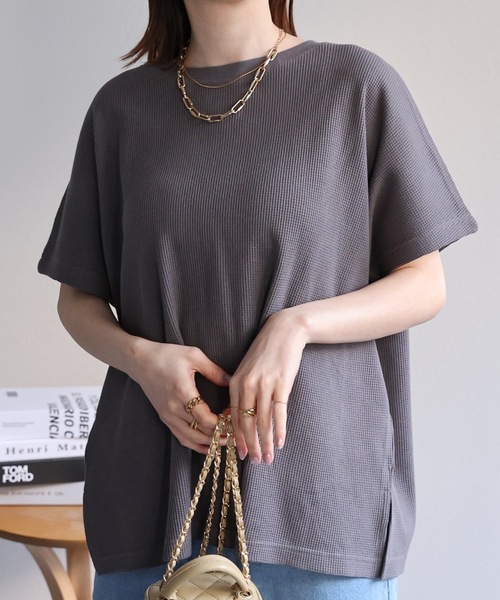 sakishimatokyo（サキシマトーキョー）の「【USAコットン】ビッグシルエット 半袖ワッフルTシャツ（Tシャツ/カットソー・レディース・ホワイト/ブラック/チャコールグレー/グレー・FREE）」の2枚目の写真