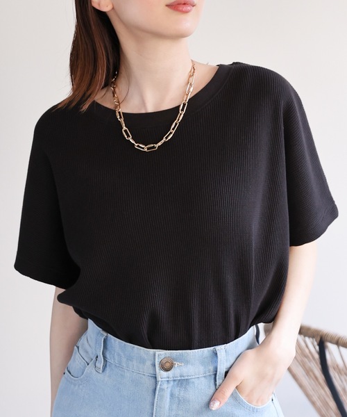 sakishimatokyo（サキシマトーキョー）の「【USAコットン】ビッグシルエット 半袖ワッフルTシャツ（Tシャツ/カットソー・レディース・ホワイト/ブラック/チャコールグレー/グレー・FREE）」の3枚目の写真