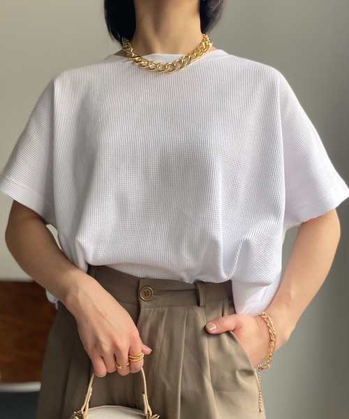 sakishimatokyo（サキシマトーキョー）の「【USAコットン】ビッグシルエット 半袖ワッフルTシャツ（Tシャツ/カットソー・レディース・ホワイト/ブラック/チャコールグレー/グレー・FREE）」の7枚目の写真