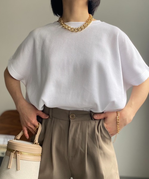 sakishimatokyo（サキシマトーキョー）の「【USAコットン】ビッグシルエット 半袖ワッフルTシャツ（Tシャツ/カットソー・レディース・ホワイト/ブラック/チャコールグレー/グレー・FREE）」の6枚目の写真