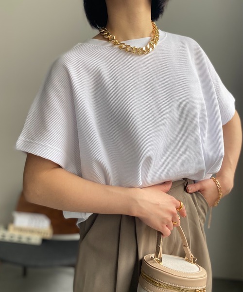 sakishimatokyo（サキシマトーキョー）の「【USAコットン】ビッグシルエット 半袖ワッフルTシャツ（Tシャツ/カットソー・レディース・ホワイト/ブラック/チャコールグレー/グレー・FREE）」の5枚目の写真
