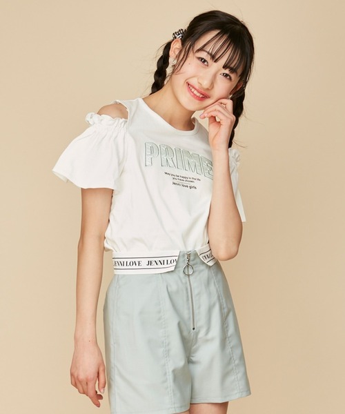 JENNI love(ジェニィラブ)の「2wayそでフリル肩あきTシャツ(Tシャツ/カットソー・キッズ・オフホワイト/ピンク/ラベンダー・130cm/140cm/150cm/160cm)」の2枚目の写真