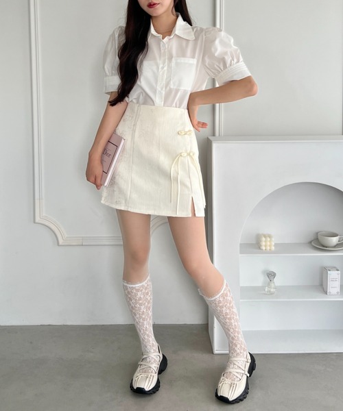 Loueme(ルエム)の「チャイナミニスカート(スカート・レディース・アイボリー/ピンク/ブラック・M/L)」の9枚目の写真