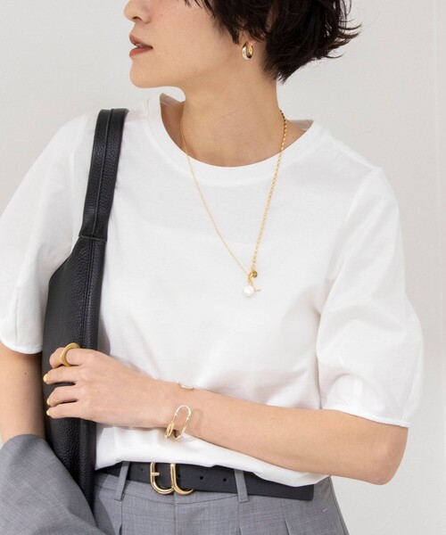 NOLLEY’S（ノーリーズ）の「BASIC 5分袖プルオーバーカットソー（Tシャツ/カットソー・レディース・ブラック/グリーン/ミント/ロイヤルブルー/オフホワイト/チャコールグレー/ブラック系その他/ピンク/ブラック系その他2・36/38）」の2枚目の写真