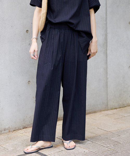 JOURNAL STANDARD(ジャーナルスタンダード)の「《追加2》ウォッシャブルコットンリネンVISワイドパンツ(その他パンツ・レディース・ライトグレー/サックスブルー/ダークブルー/ブラック・40/38/36/34)」の4枚目の写真