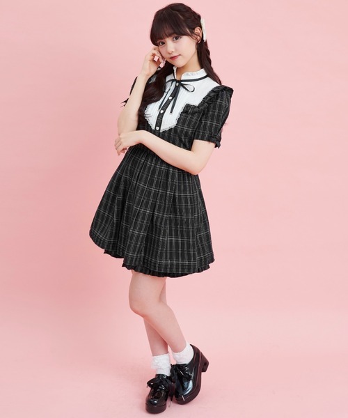 【Secret Honey】ヨークデザインスタンドカラーワンピース クロ シークレットハニー Secret Honey ヨークデザインスタンドカラー
