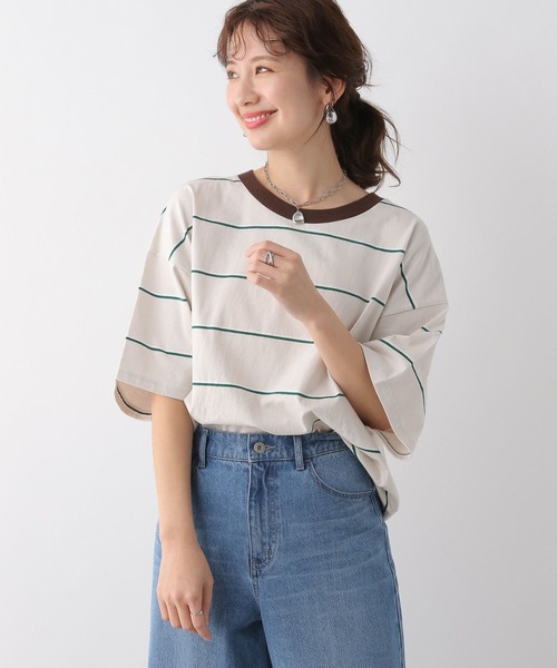 LEPSIM(レプシィム)の「ボーダーBIG-T 113331(Tシャツ/カットソー・レディース・ライトパープル/ベージュ/ブラウン・FREE)」の3枚目の写真