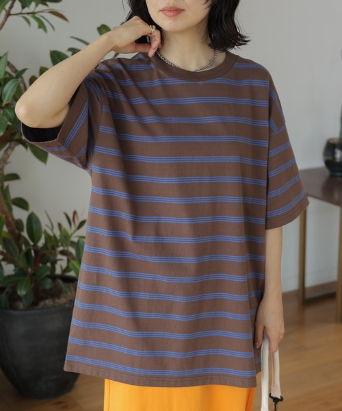 LEPSIM(レプシィム)の「ボーダーBIG-T 113331(Tシャツ/カットソー・レディース・ライトパープル/ベージュ/ブラウン・FREE)」の2枚目の写真