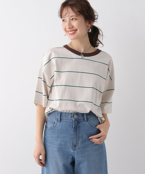 LEPSIM(レプシィム)の「ボーダーBIG-T 113331(Tシャツ/カットソー・レディース・ライトパープル/ベージュ/ブラウン・FREE)」の17枚目の写真