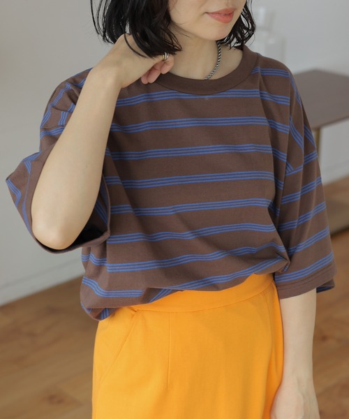 LEPSIM(レプシィム)の「ボーダーBIG-T 113331(Tシャツ/カットソー・レディース・ライトパープル/ベージュ/ブラウン・FREE)」の19枚目の写真