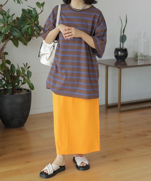 LEPSIM(レプシィム)の「ボーダーBIG-T 113331(Tシャツ/カットソー・レディース・ライトパープル/ベージュ/ブラウン・FREE)」の21枚目の写真