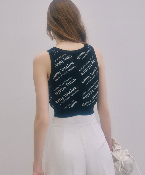 EIMY ISTOIRE(エイミーイストワール)の「バイヤスジャガードロゴクロップタンクトップ(タンクトップ・レディース・ブラック/ホワイト・FREE)」の6枚目の写真