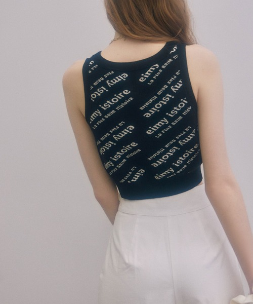 EIMY ISTOIRE(エイミーイストワール)の「バイヤスジャガードロゴクロップタンクトップ(タンクトップ・レディース・ブラック/ホワイト・FREE)」の7枚目の写真