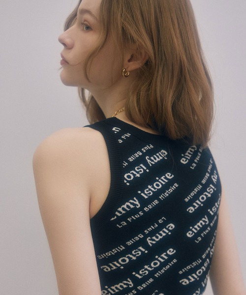 EIMY ISTOIRE(エイミーイストワール)の「バイヤスジャガードロゴクロップタンクトップ(タンクトップ・レディース・ブラック/ホワイト・FREE)」の12枚目の写真