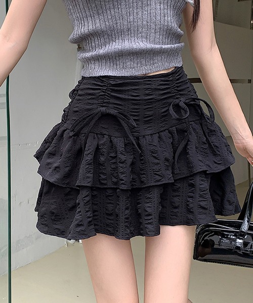 LAFFMO（ラフモ）の「コットンレースリボンミニスカート（スカート・レディース・ホワイト/ブラック・L/M/S）」の2枚目の写真