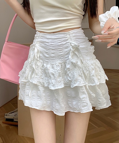 LAFFMO（ラフモ）の「コットンレースリボンミニスカート（スカート・レディース・ホワイト/ブラック・L/M/S）」の10枚目の写真