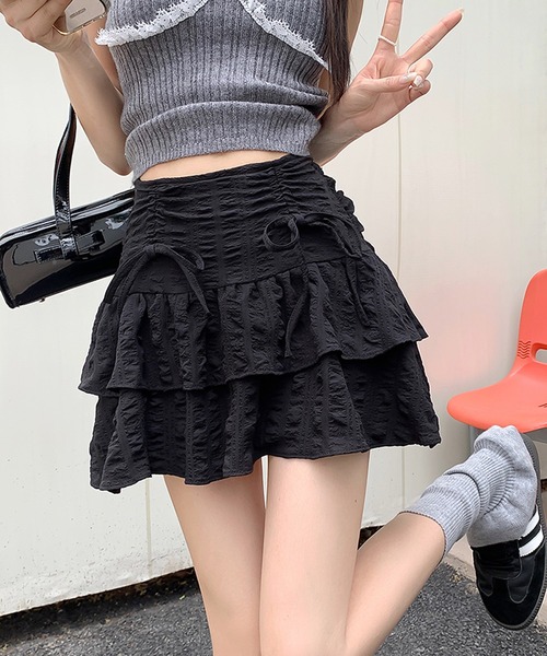 LAFFMO（ラフモ）の「コットンレースリボンミニスカート（スカート・レディース・ホワイト/ブラック・L/M/S）」の15枚目の写真