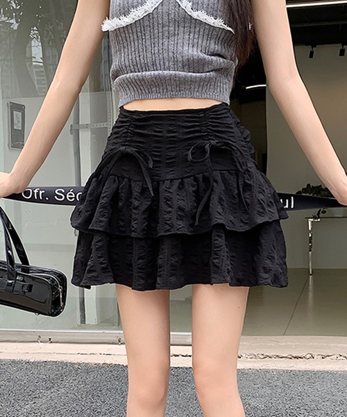 LAFFMO（ラフモ）の「コットンレースリボンミニスカート（スカート・レディース・ホワイト/ブラック・L/M/S）」の4枚目の写真