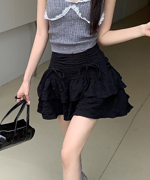 LAFFMO（ラフモ）の「コットンレースリボンミニスカート（スカート・レディース・ホワイト/ブラック・L/M/S）」の9枚目の写真