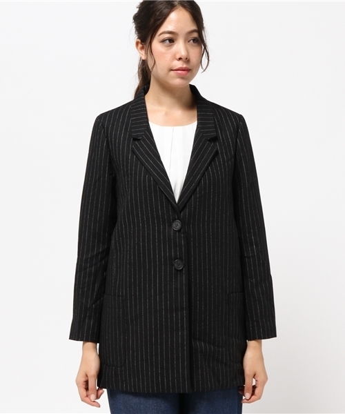 SEVENDAYS=SUNDAY（セブンデイズサンデイ）の「ストライプ　ロングジャケット（ピーコート・レディース・ブラック/グレー・LARGE/MEDIUM）」の5枚目の写真