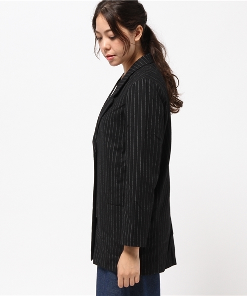 SEVENDAYS=SUNDAY（セブンデイズサンデイ）の「ストライプ　ロングジャケット（ピーコート・レディース・ブラック/グレー・LARGE/MEDIUM）」の6枚目の写真