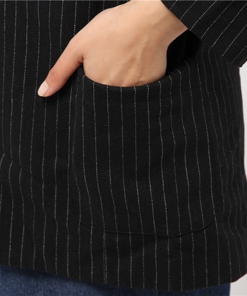 SEVENDAYS=SUNDAY（セブンデイズサンデイ）の「ストライプ　ロングジャケット（ピーコート・レディース・ブラック/グレー・LARGE/MEDIUM）」の10枚目の写真