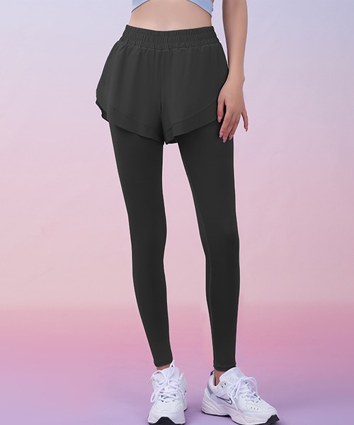 Lace Ladies（レースレディース）の「フェイクレイヤード ポケット付き ヨガ レギンス ボトム 水着 水陸両用（ラッシュガード・レディース・ブルー/グレー/パープル/ブラック・M/L/XL/XXL/S）」の2枚目の写真