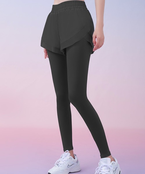 Lace Ladies（レースレディース）の「フェイクレイヤード ポケット付き ヨガ レギンス ボトム 水着 水陸両用（ラッシュガード・レディース・ブルー/グレー/パープル/ブラック・M/L/XL/XXL/S）」の5枚目の写真