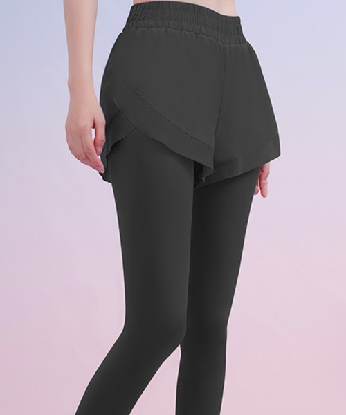 Lace Ladies（レースレディース）の「フェイクレイヤード ポケット付き ヨガ レギンス ボトム 水着 水陸両用（ラッシュガード・レディース・ブルー/グレー/パープル/ブラック・M/L/XL/XXL/S）」の7枚目の写真