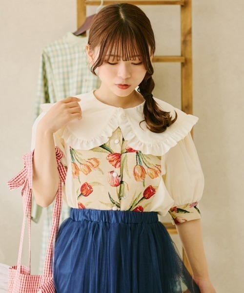 kutir（クティール）の「【クティールとレトロ】ビッグ襟ゴブランブラウス（シャツ/ブラウス・レディース・ブラック/ベージュ/オフホワイト/ブルー・FREE）」の2枚目の写真