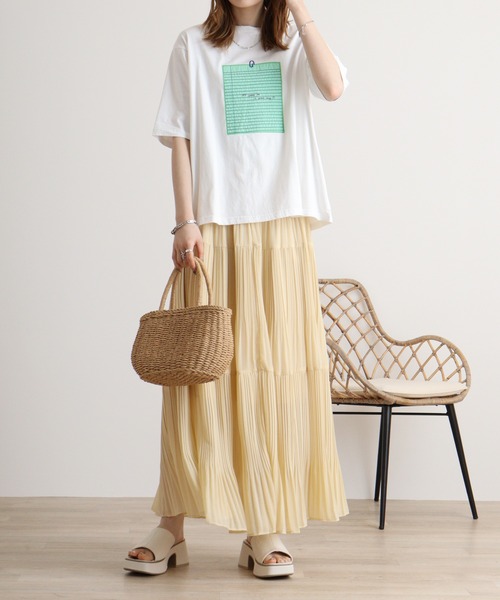 Emago(イマゴ)の「EMAGO 文房具刺繍T(Tシャツ/カットソー・レディース・ホワイト×ピンク/ホワイト/ネイビー・FREE)」の13枚目の写真