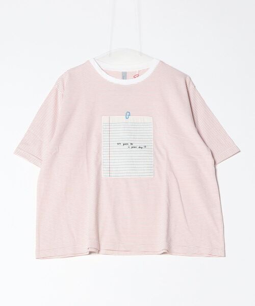Emago(イマゴ)の「EMAGO 文房具刺繍T(Tシャツ/カットソー・レディース・ホワイト×ピンク/ホワイト/ネイビー・FREE)」の8枚目の写真