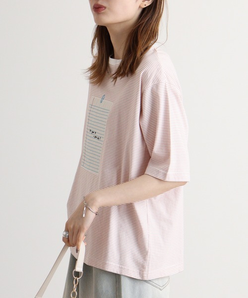 Emago(イマゴ)の「EMAGO 文房具刺繍T(Tシャツ/カットソー・レディース・ホワイト×ピンク/ホワイト/ネイビー・FREE)」の17枚目の写真