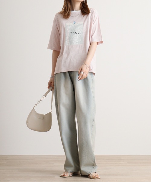 Emago(イマゴ)の「EMAGO 文房具刺繍T(Tシャツ/カットソー・レディース・ホワイト×ピンク/ホワイト/ネイビー・FREE)」の20枚目の写真