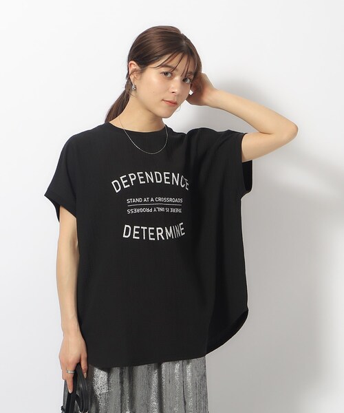 Cutie Blonde（キューティーブロンド）の「◆しぼしぼ感がこなれ見え アソートロゴ ゆるドルマントップス（Tシャツ/カットソー・レディース・ブルー/ブラウン系その他/ブラック/ホワイト系・00）」の6枚目の写真