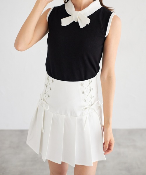 tocco closet(トッコ クローゼット)の「【ZOZO限定】サイドレースアッププリーツスカパン(スカート・レディース・ブラック/オフホワイト/グレー/グレイッシュベージュ・M)」の2枚目の写真