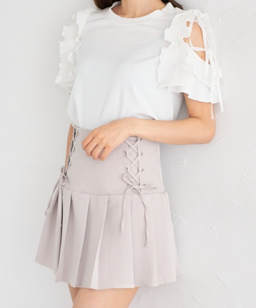 tocco closet(トッコ クローゼット)の「【ZOZO限定】サイドレースアッププリーツスカパン(スカート・レディース・ブラック/オフホワイト/グレー/グレイッシュベージュ・M)」の1枚目の写真