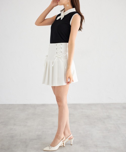 tocco closet(トッコ クローゼット)の「【ZOZO限定】サイドレースアッププリーツスカパン(スカート・レディース・ブラック/オフホワイト/グレー/グレイッシュベージュ・M)」の6枚目の写真
