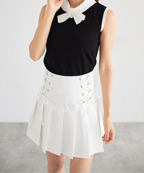 tocco closet(トッコ クローゼット)の「【ZOZO限定】サイドレースアッププリーツスカパン(スカート・レディース・ブラック/オフホワイト/グレー/グレイッシュベージュ・M)」の8枚目の写真
