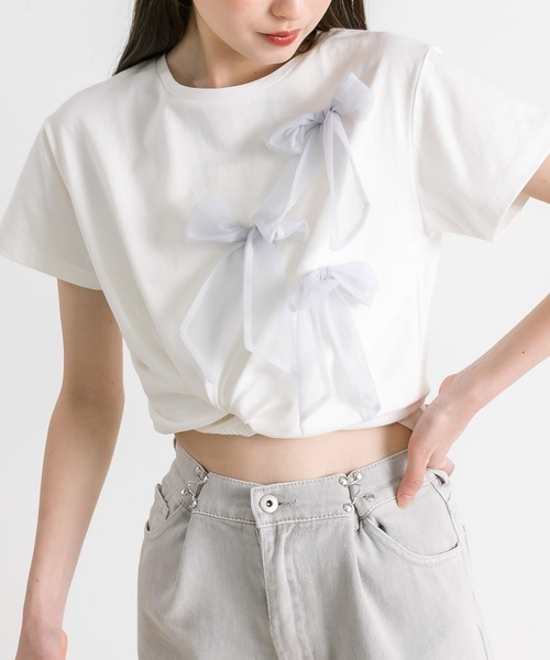 OLIVE des OLIVE（オリーブデオリーブ）の「リボンTシャツ　1041060740（Tシャツ/カットソー・レディース・ブラック/オフホワイト・FREE）」の19枚目の写真